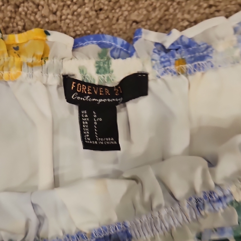 Forever 21 Floral Off-Shoulder Dress - Blue and Yellow - Picture 4 of 5